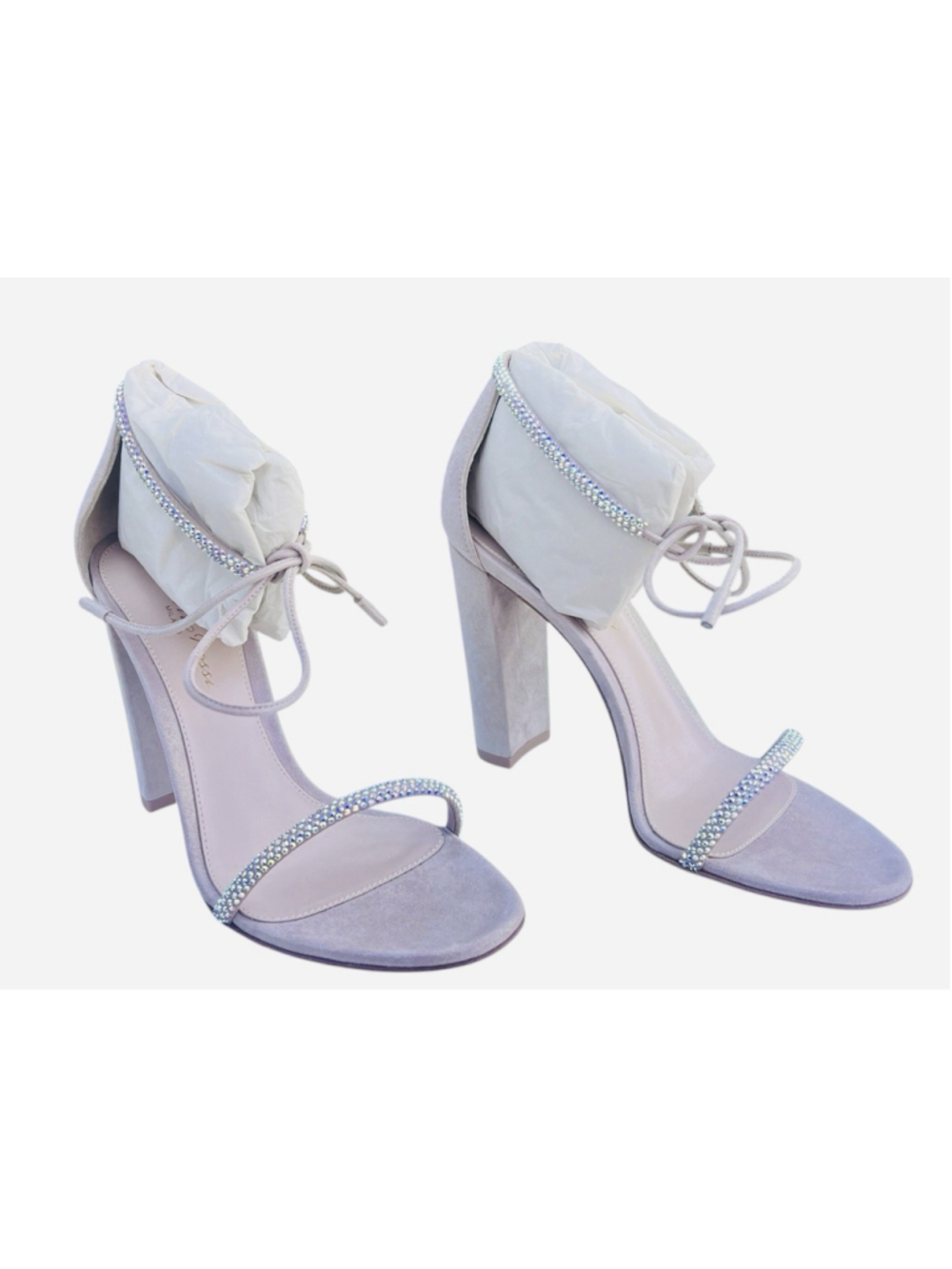 Gianvito Rossi Oil Rosa Suede Crystal Ankle Tie Block Heel Sandal EU 36.5 US 6.5